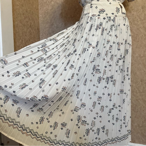 VTG 80s Retro Pastel Abstract Accordion Pleated Midi Maxi Skirt and Shirt Set - Picture 4 of 15